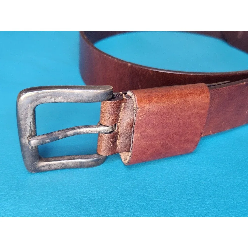 Men's Brown Genuine Leather Casual Dress Belt w/ Silver Tone Buckle 28-32 32in S